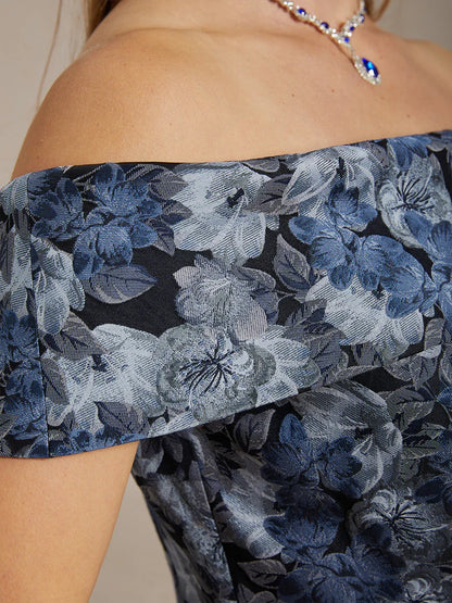 Off the Shoulder Metallic Floral Jacquard Ballgown