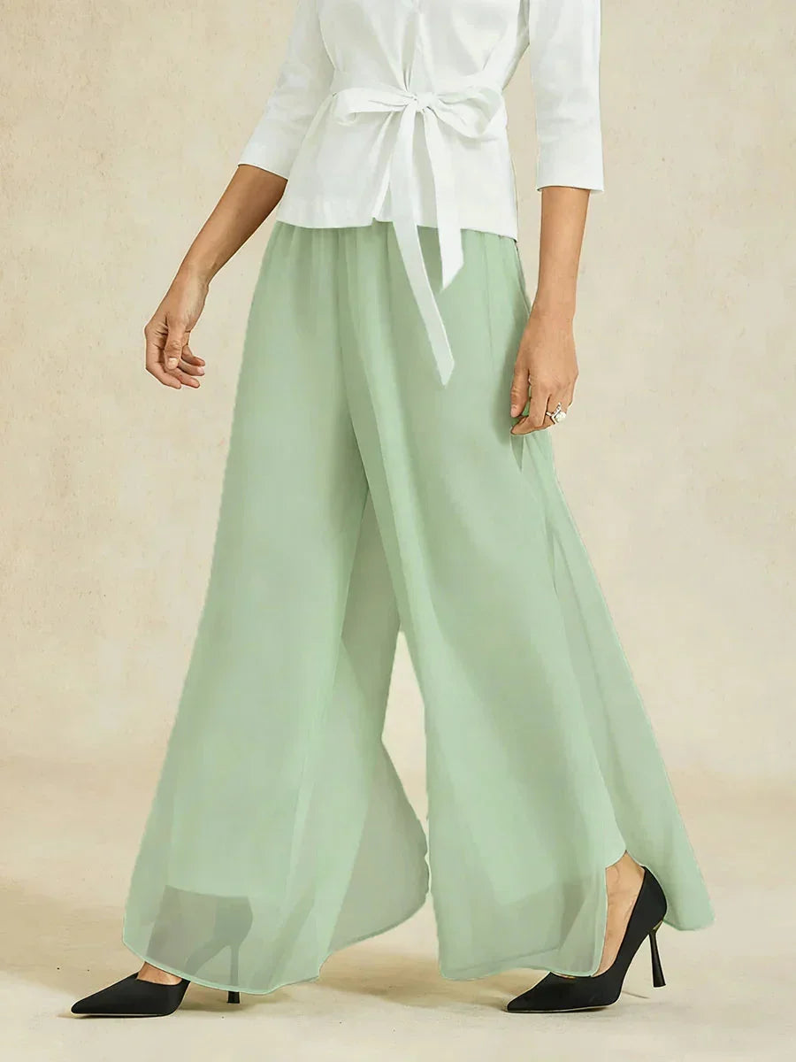 Hose mit geradem Bein und Chiffon-Überzug mit Schlitz am Bein