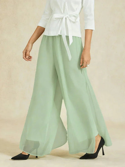 Hose mit geradem Bein und Chiffon-Überzug mit Schlitz am Bein