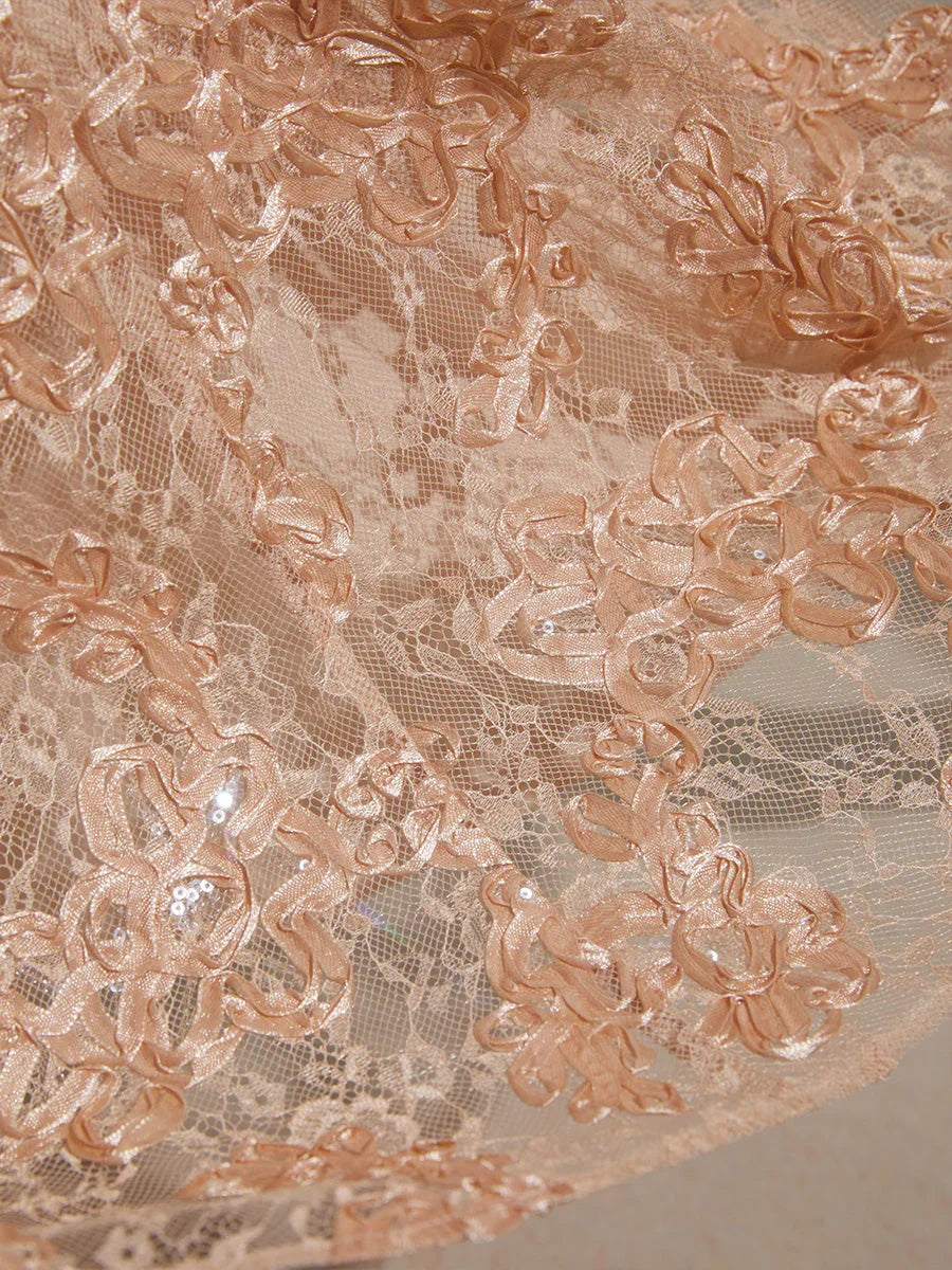 Rosette Lace Cap Sleeve V-neck Mermaid Gown