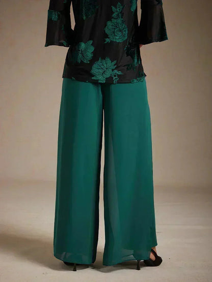 Straight Leg Pant With Chiffon Split Leg Overlay