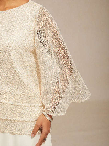 Bell Sleeves Mesh Sequin Layered Top