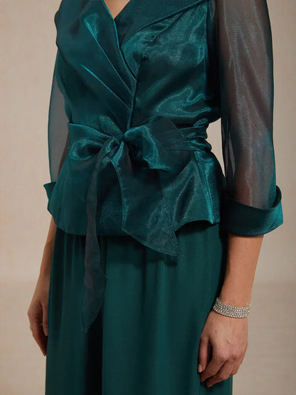 Sheer Organza Collar Tie Dressy Blouse