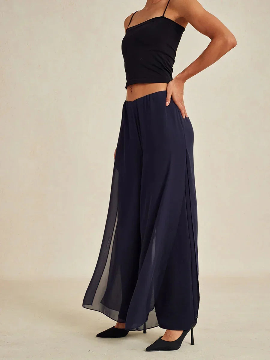 Straight Leg Pant With Chiffon Split Leg Overlay