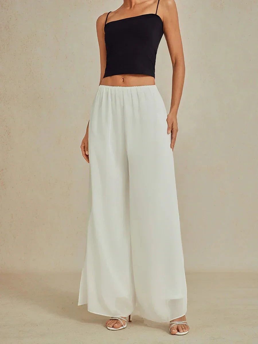 Hose mit geradem Bein und Chiffon-Überzug mit Schlitz am Bein