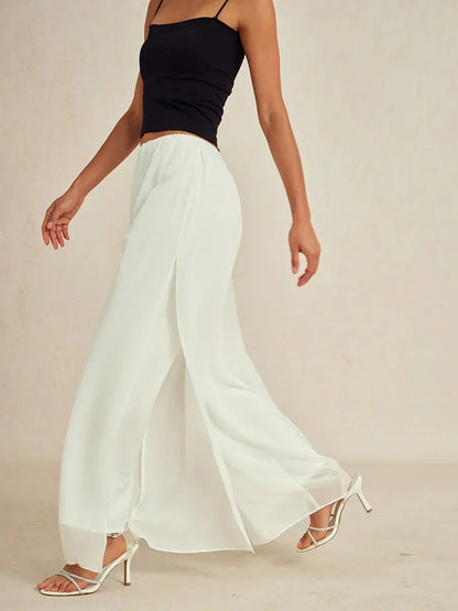 Straight Leg Pant With Chiffon Split Leg Overlay