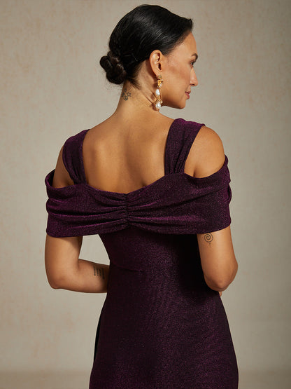 Cold Shoulder Glitter Metallic Knit Dress