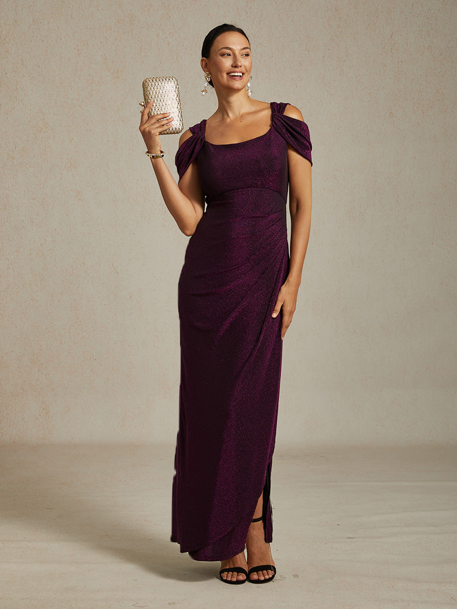 Cold Shoulder Glitter Metallic Knit Dress