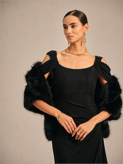 Cold Shoulder Glitter Metallic Knit Dress