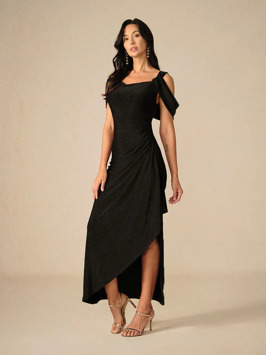Cold Shoulder Glitter Metallic Knit Dress