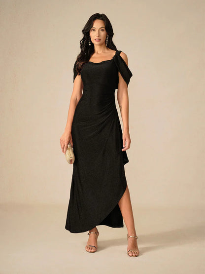 Cold Shoulder Glitter Metallic Knit Dress