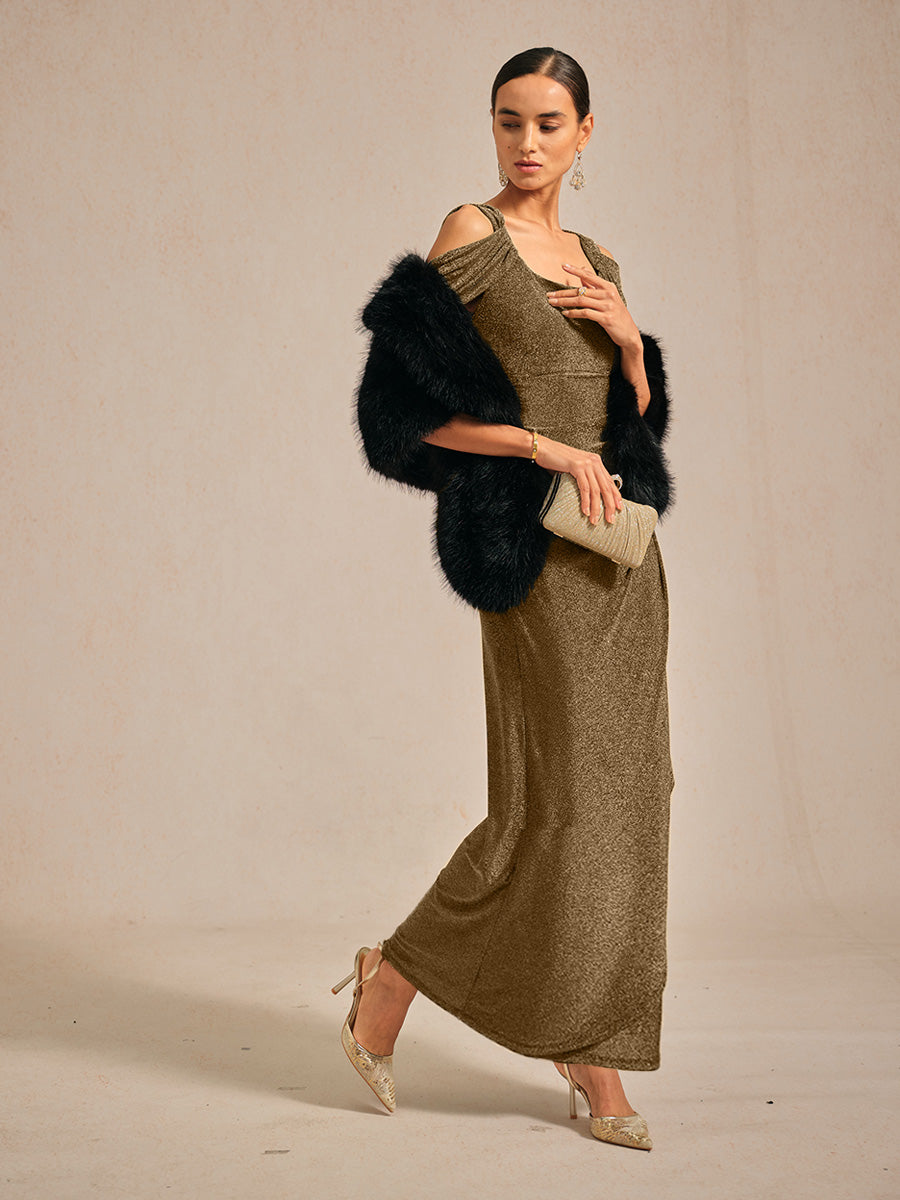 Cold Shoulder Glitter Metallic Knit Dress