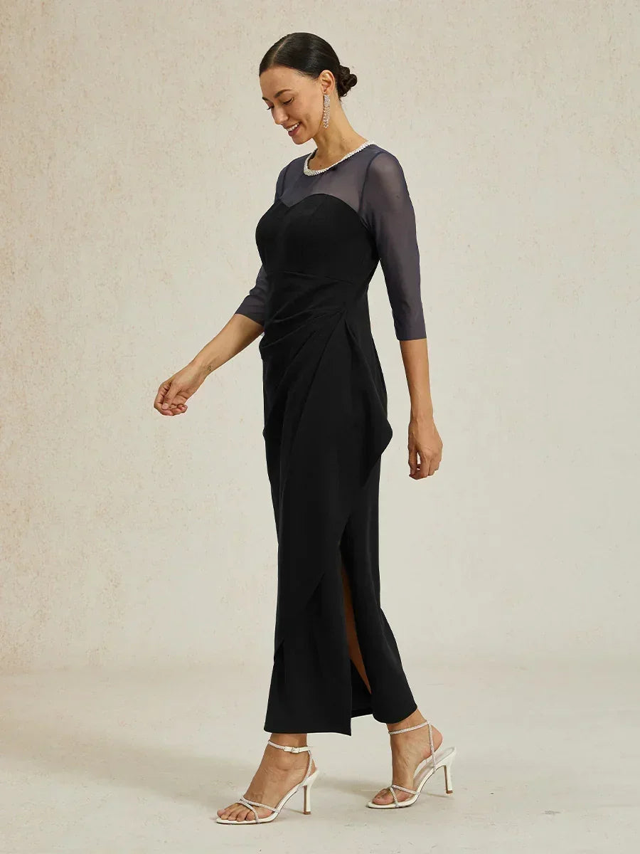 Elegant Beaded Illusion Neckline Formal Dress