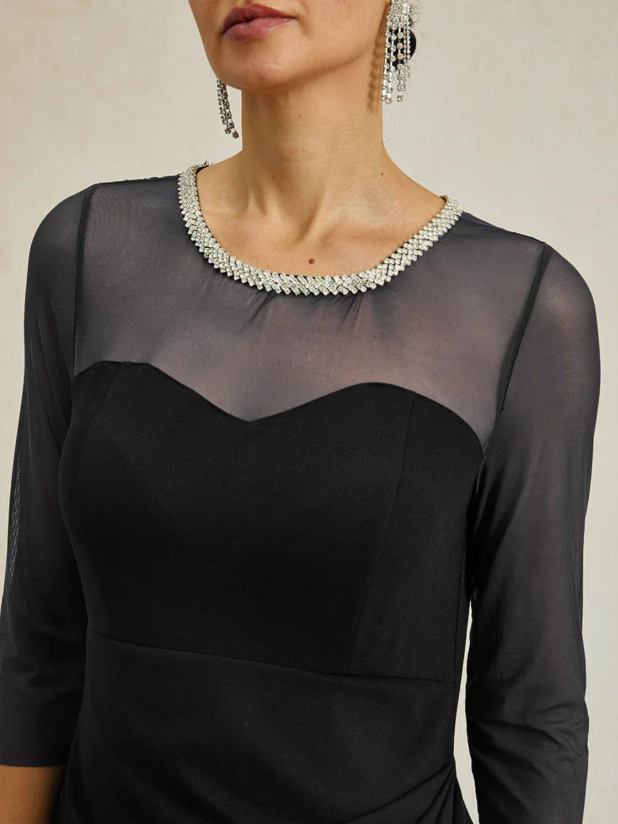 Elegant Beaded Illusion Neckline Formal Dress