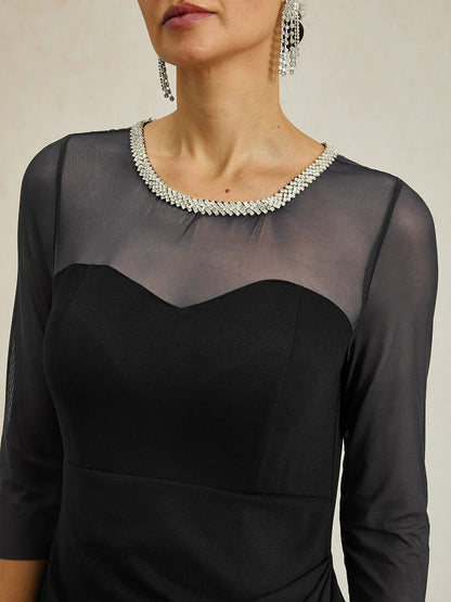 Elegant Beaded Illusion Neckline Formal Dress