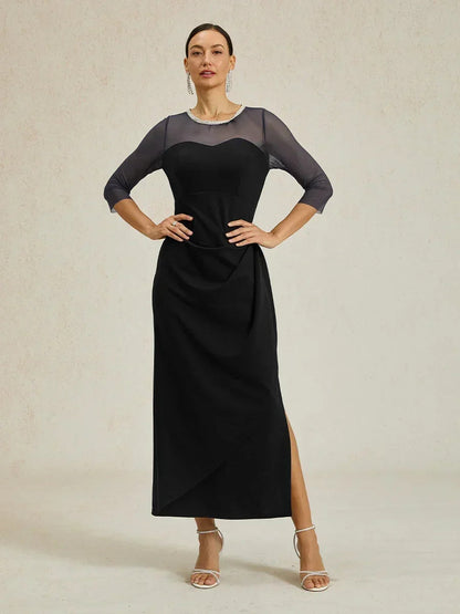 Elegant Beaded Illusion Neckline Formal Dress