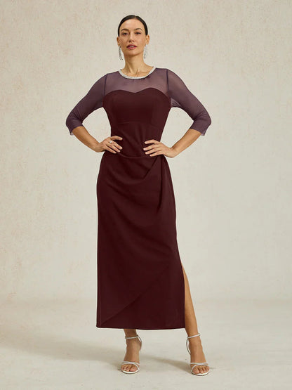 Elegant Beaded Illusion Neckline Formal Dress