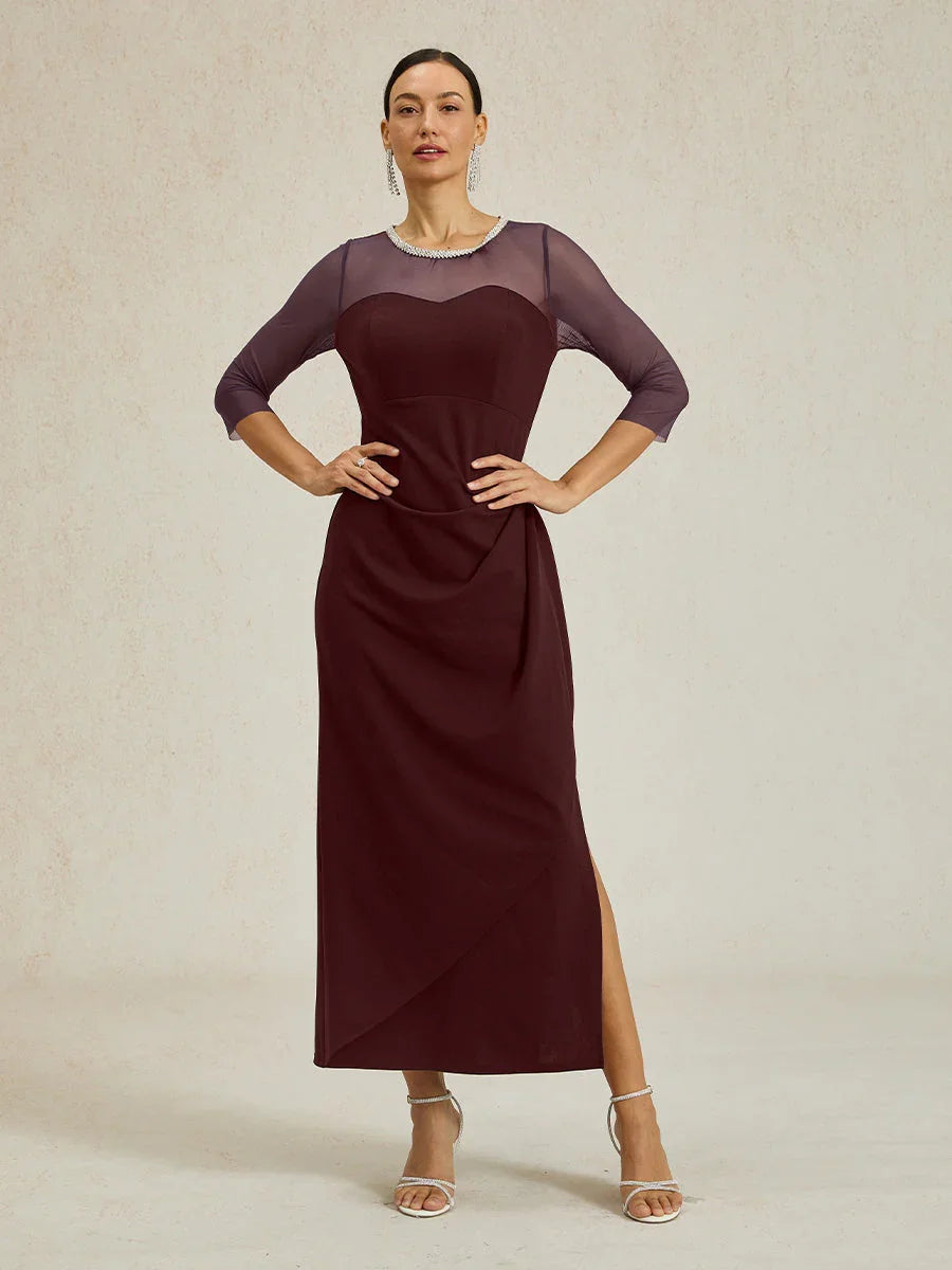 Elegant Beaded Illusion Neckline Formal Dress