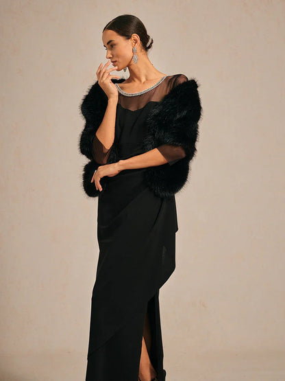 Elegant Beaded Illusion Neckline Formal Dress