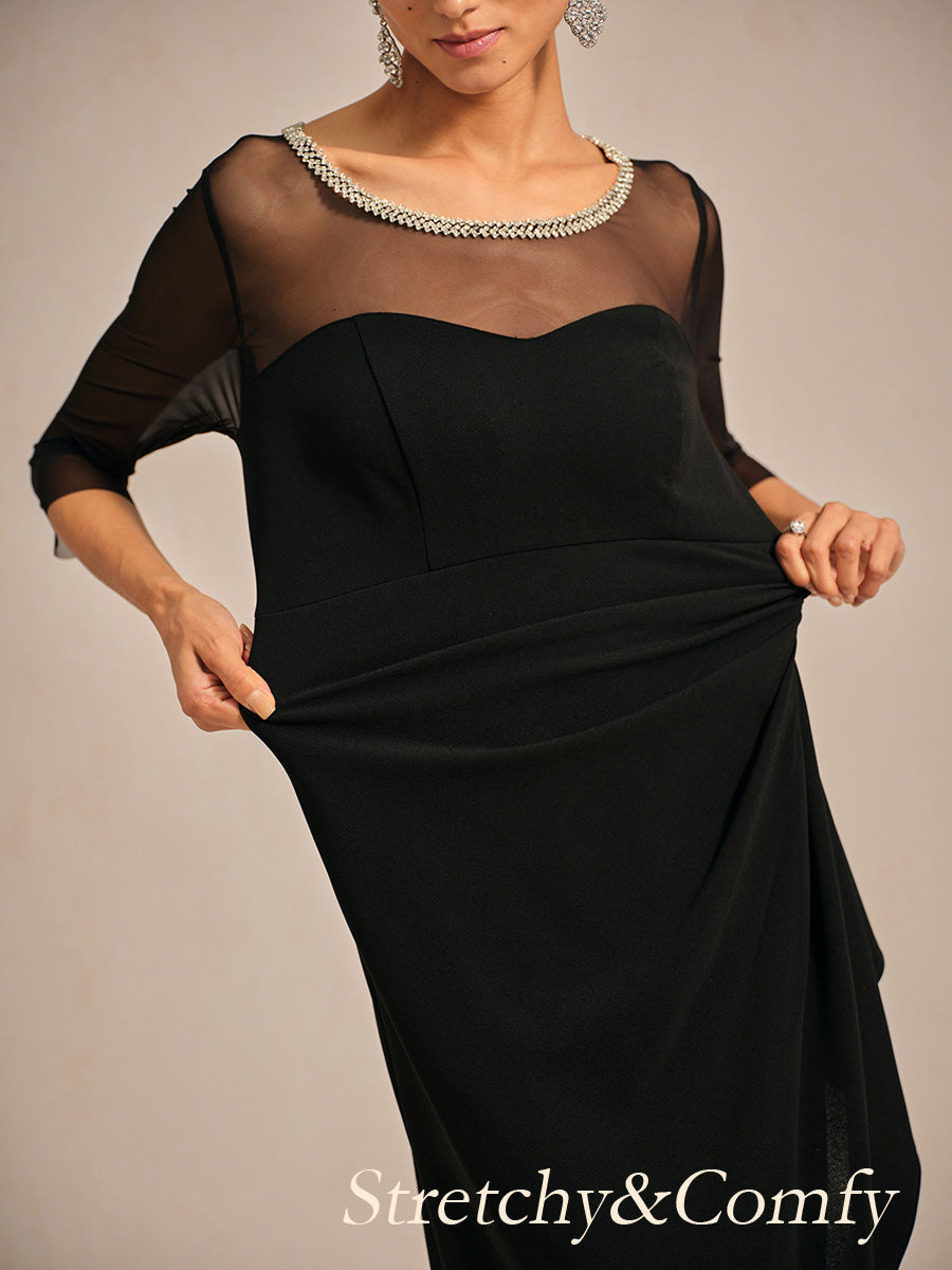 Elegant Beaded Illusion Neckline Formal Dress