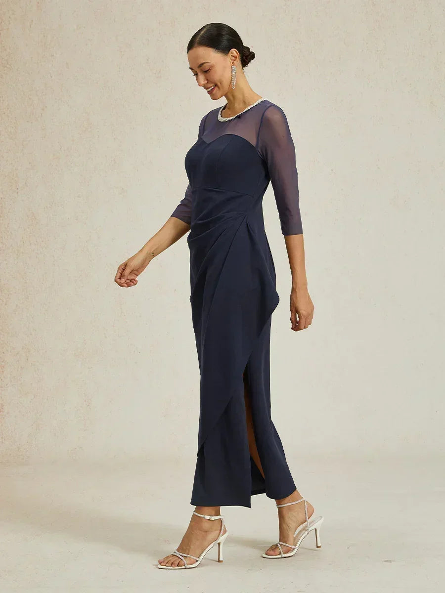 Elegant Beaded Illusion Neckline Formal Dress