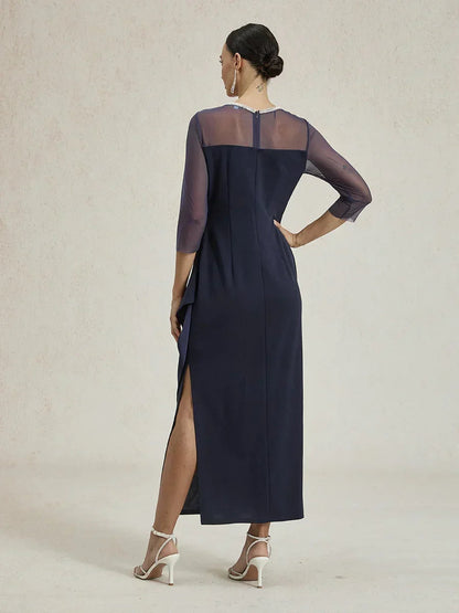 Elegant Beaded Illusion Neckline Formal Dress