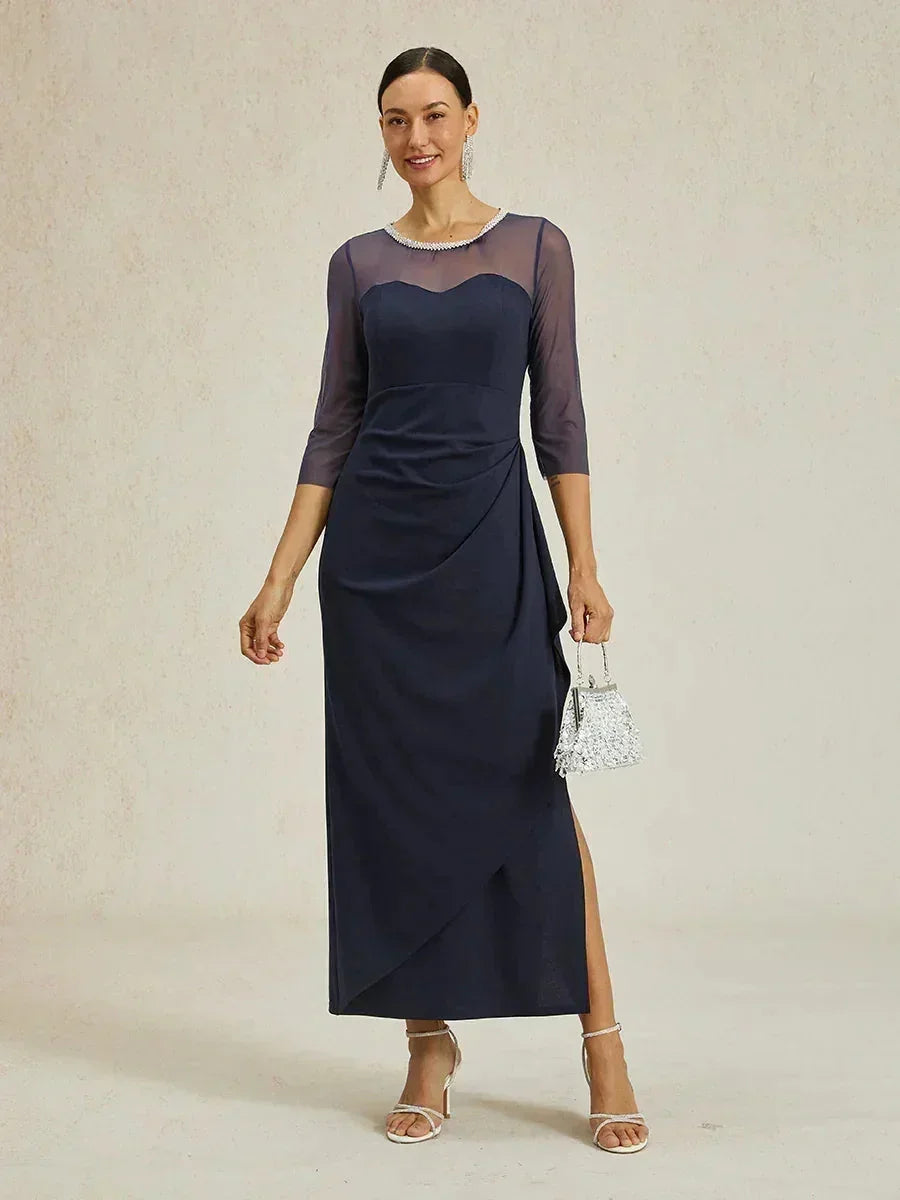 Elegant Beaded Illusion Neckline Formal Dress