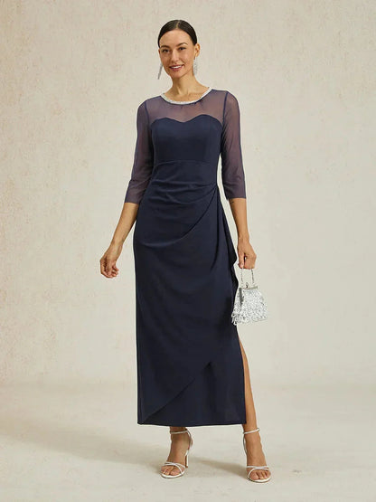 Elegant Beaded Illusion Neckline Formal Dress