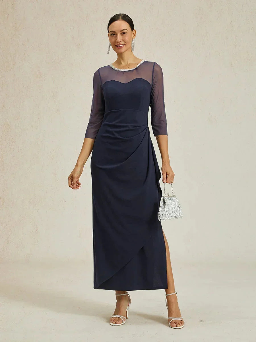 Elegant Beaded Illusion Neckline Formal Dress