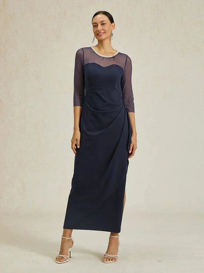 Elegant Beaded Illusion Neckline Formal Dress
