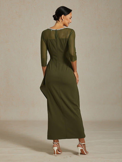 Elegant Beaded Illusion Neckline Formal Dress