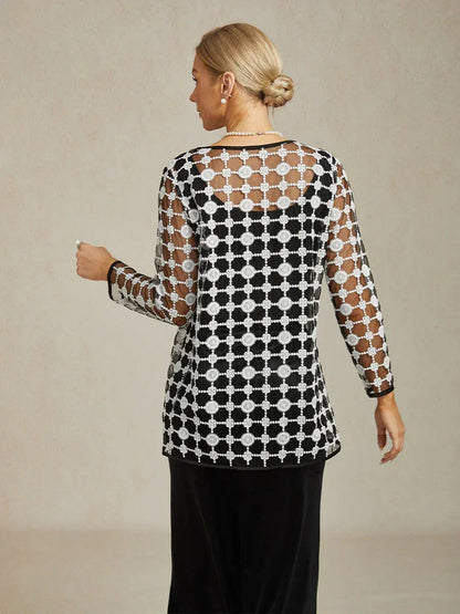 Geometric Polka Dot Embroidered Lace Jacket in Black and White