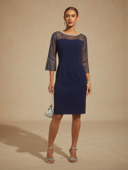 Elegant Fitted Cocktail Dress with Flared Sleeves
