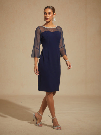 Elegant Fitted Cocktail Dress with Flared Sleeves