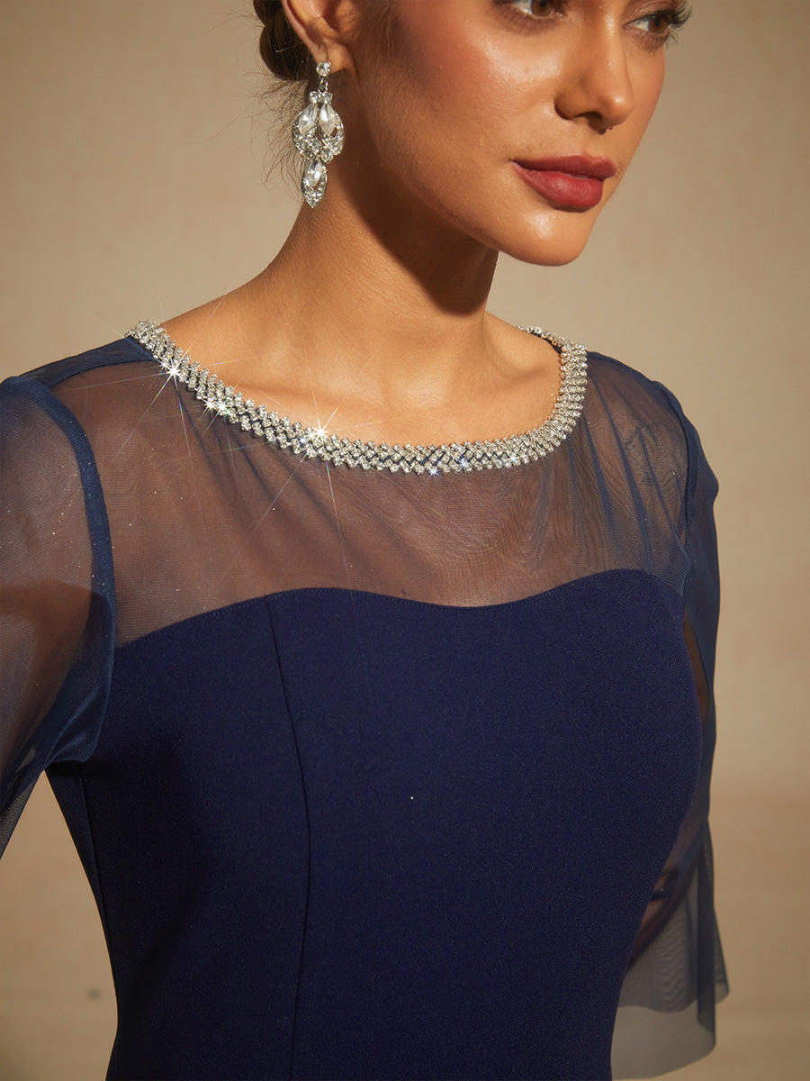 Elegant Fitted Cocktail Dress with Flared Sleeves