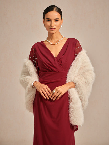 Elegant Formal Dress with Embellished Flutter Sleeves
