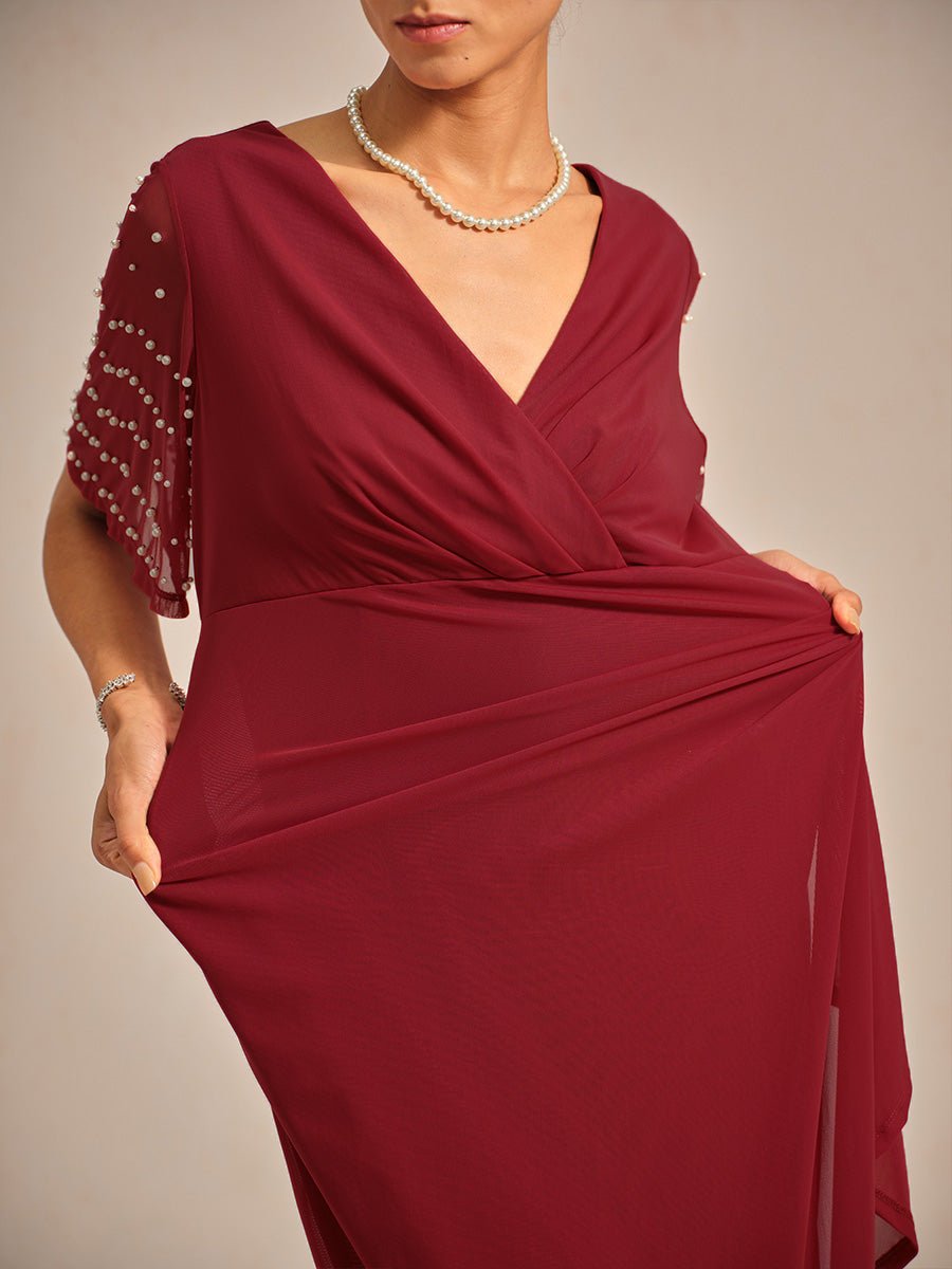 Elegant Formal Dress with Embellished Flutter Sleeves