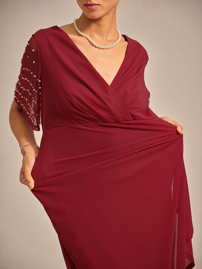 Elegant Formal Dress with Embellished Flutter Sleeves