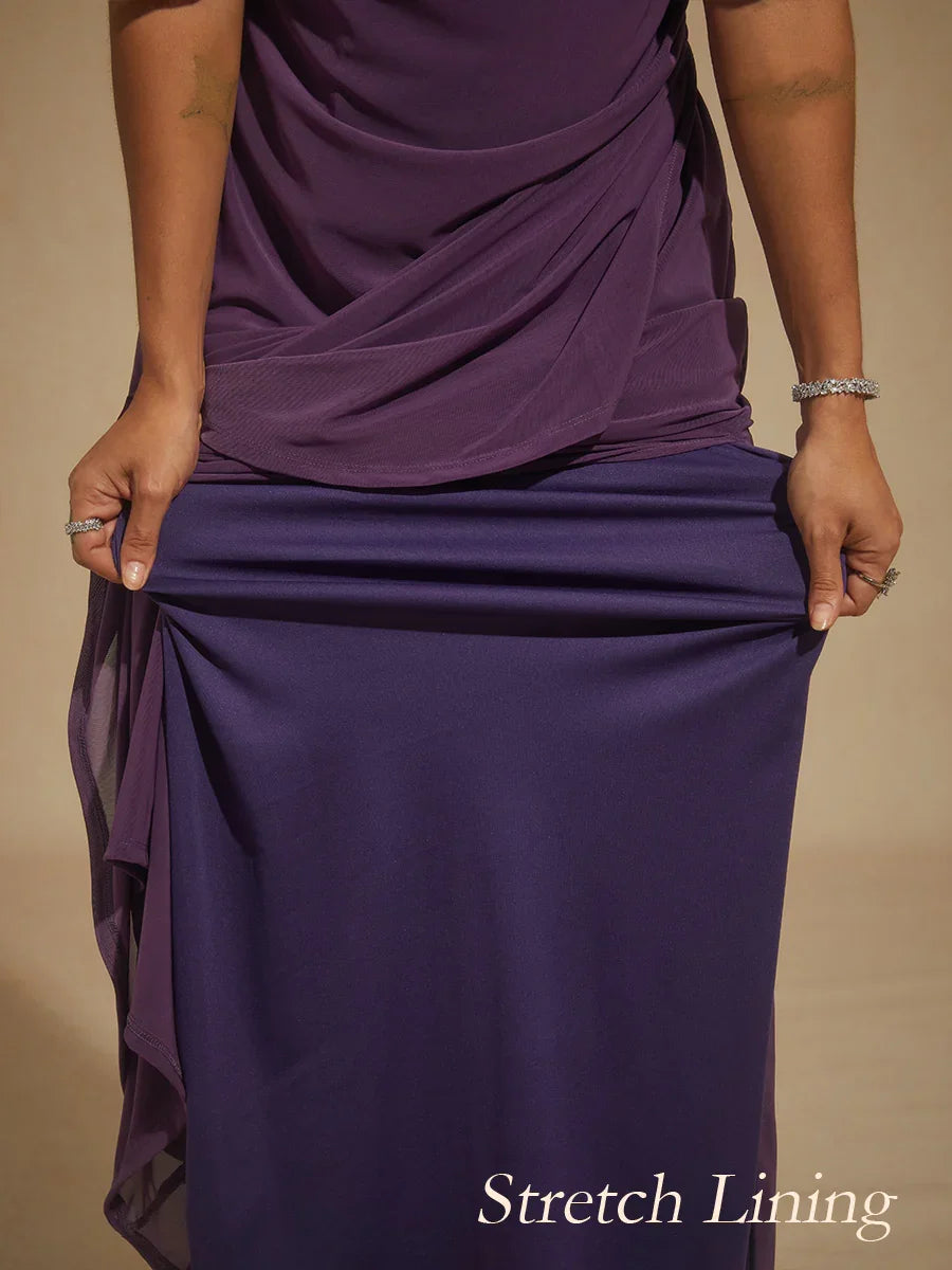 Elegant Formal Dress with Embellished Flutter Sleeves