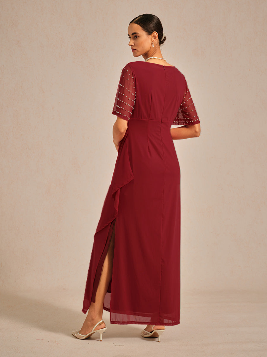 Elegant Formal Dress with Embellished Flutter Sleeves