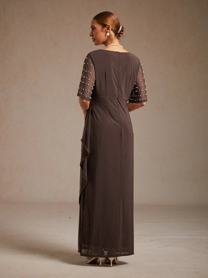Elegant Formal Dress with Embellished Flutter Sleeves