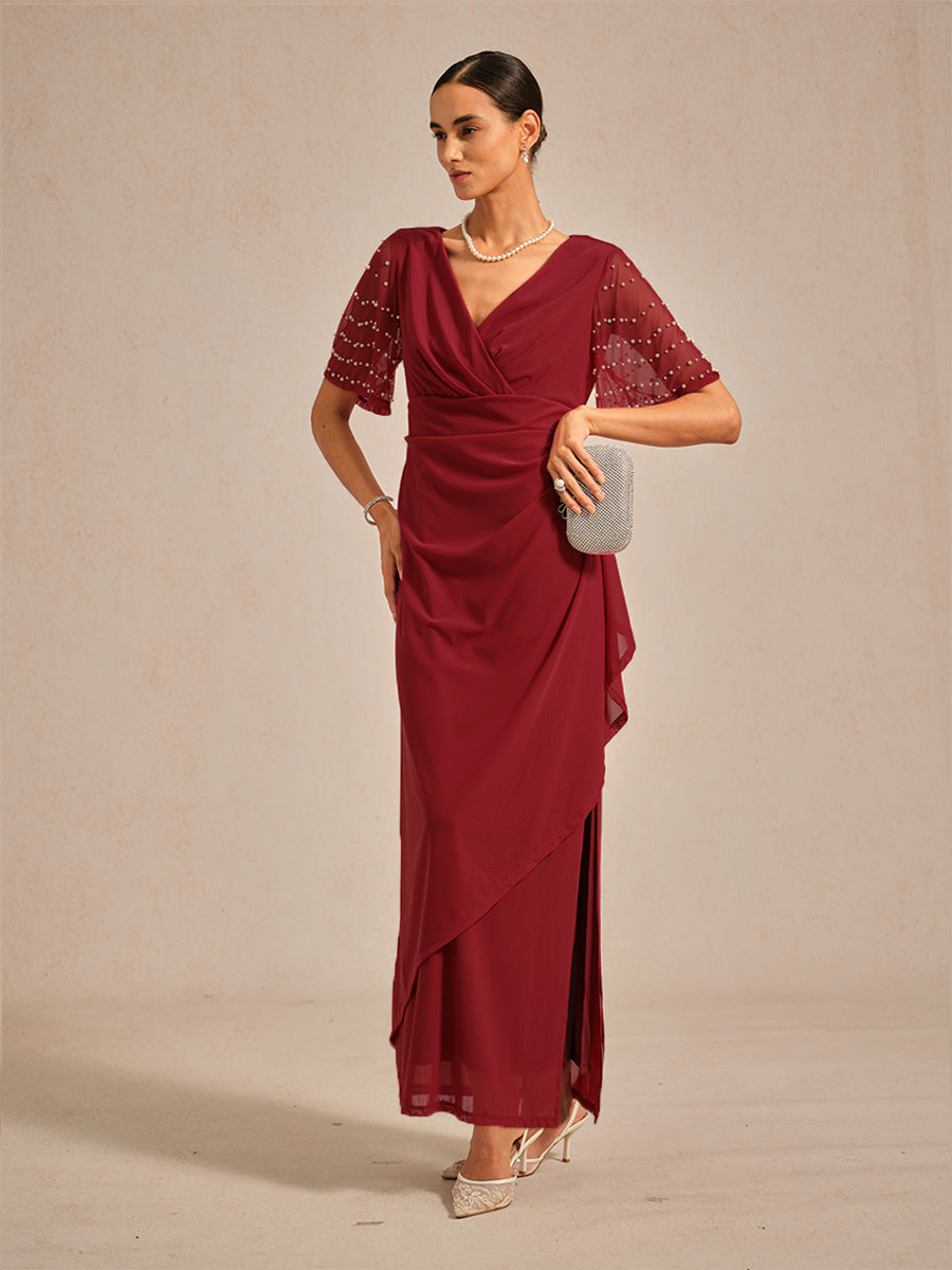 Elegant Formal Dress with Embellished Flutter Sleeves