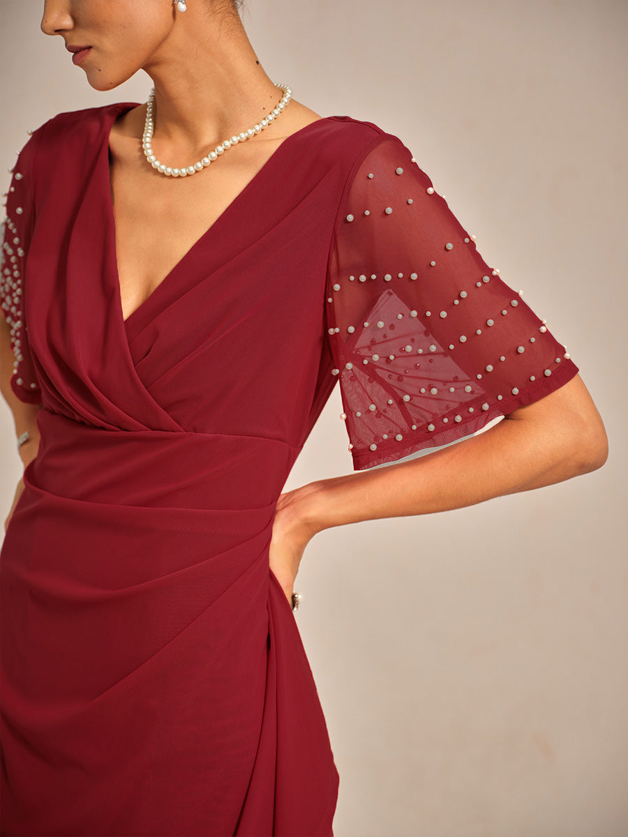 Elegant Formal Dress with Embellished Flutter Sleeves