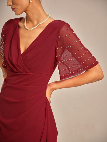 Elegant Formal Dress with Embellished Flutter Sleeves