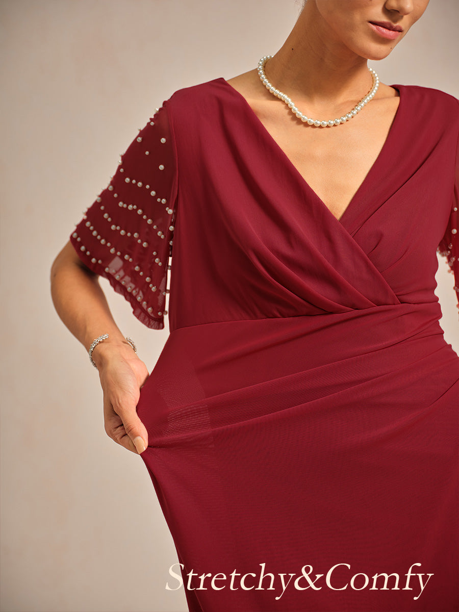 Elegant Formal Dress with Embellished Flutter Sleeves