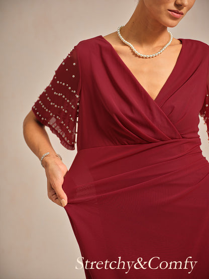 Elegant Formal Dress with Embellished Flutter Sleeves