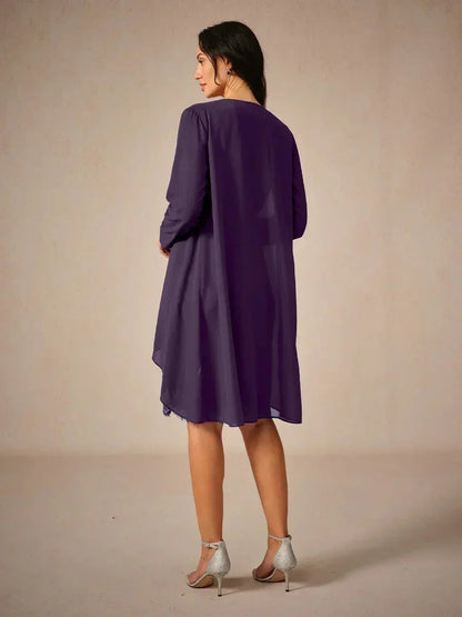 Elegant Knee-Length Lace Dress With Sheer Chiffon Jacket