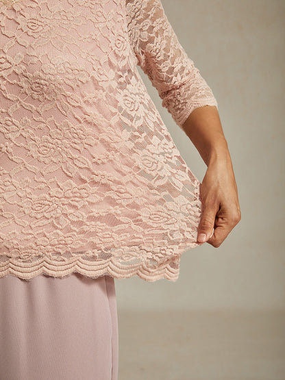 V-Neck Stretch Lace Top with Shimmery Details