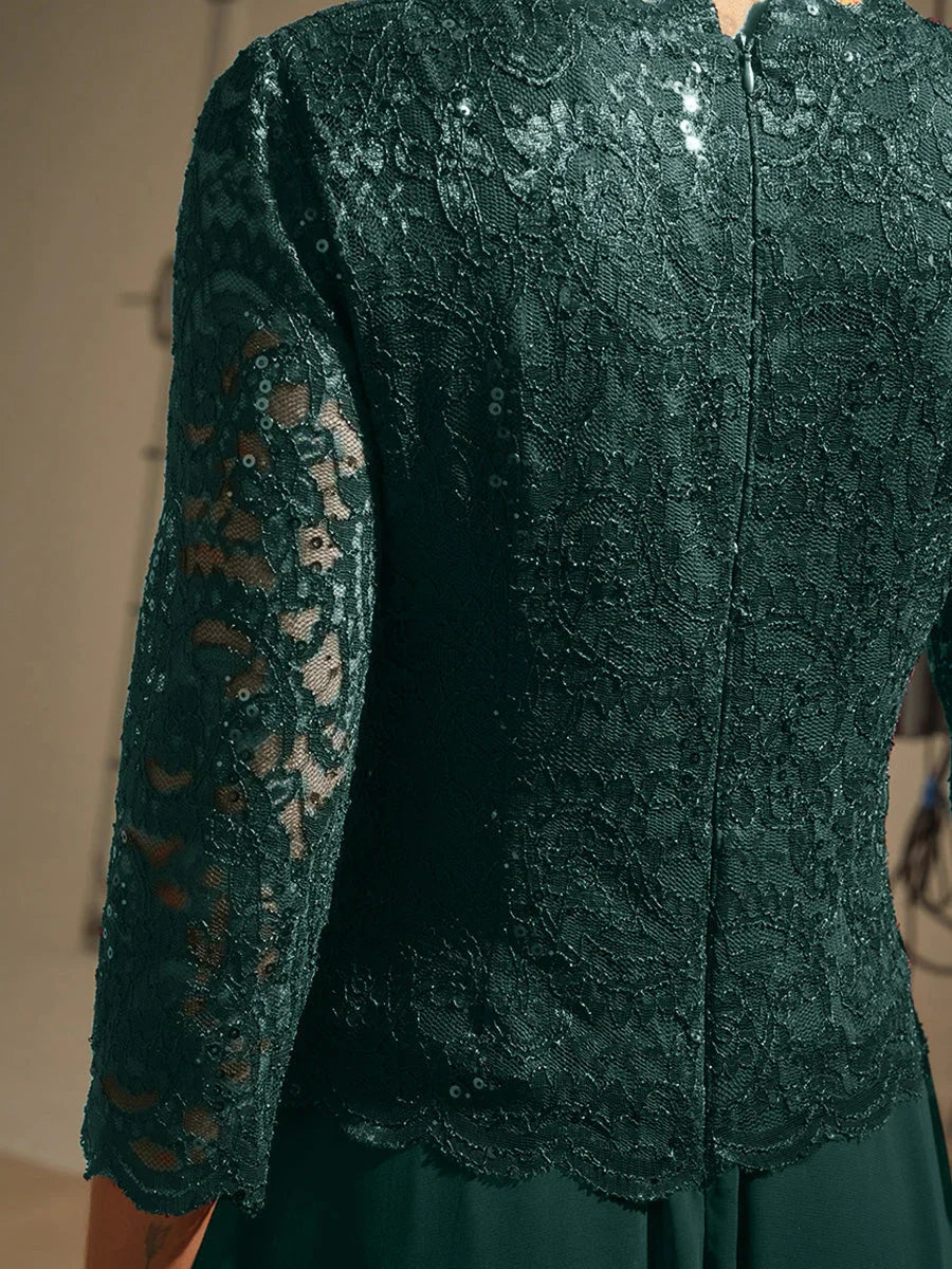 Elegant Lace and Chiffon Floor-Length Dress