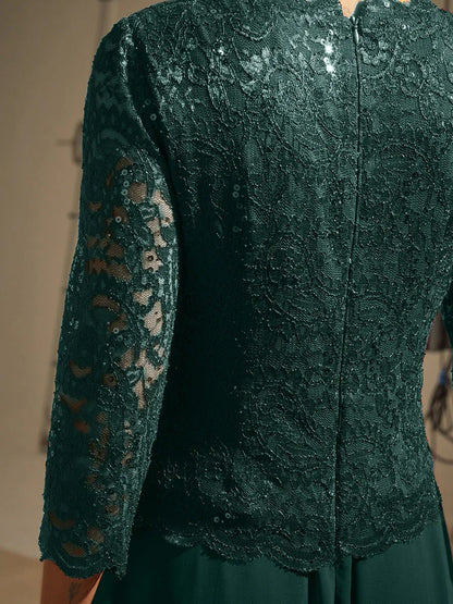 Elegant Lace and Chiffon Floor-Length Dress